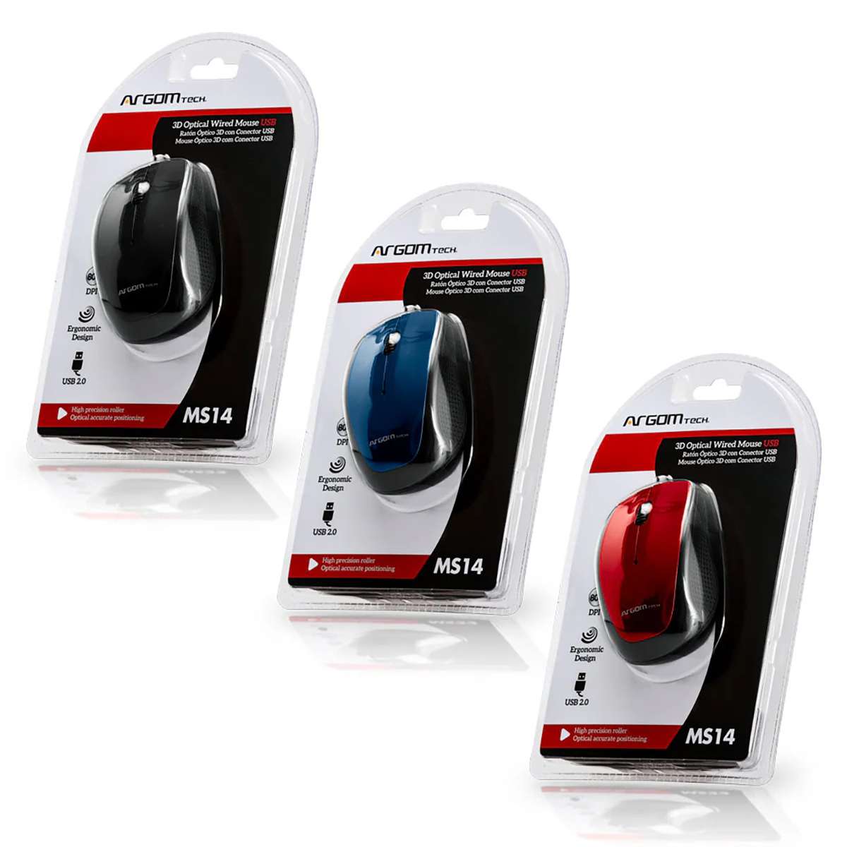 Mouse Óptico Argomtech 3D MS14 800DPI USB Negro